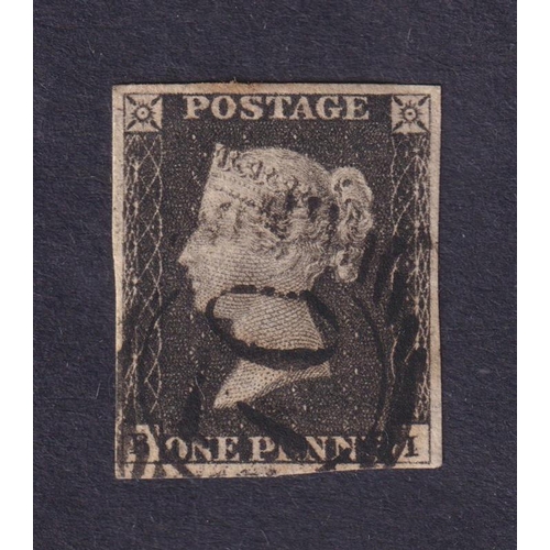 1840 1d black pl. 2 BI with 4 margins and ‘70’ numeral postmark, a fine ...