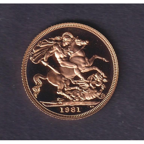 195 - UK 1981 gold full Proof Sovereign, boxed with CoA