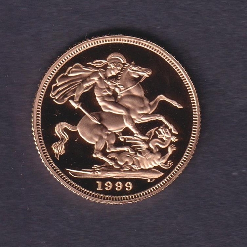 197 - UK 1999 gold full Proof Sovereign, boxed with CoA