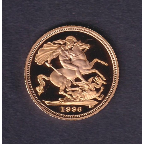 196 - UK 1996 gold half Proof Sovereign, boxed with CoA