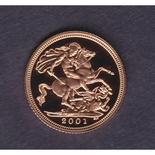 200 - UK 2001 gold half Proof Sovereign, boxed with CoA