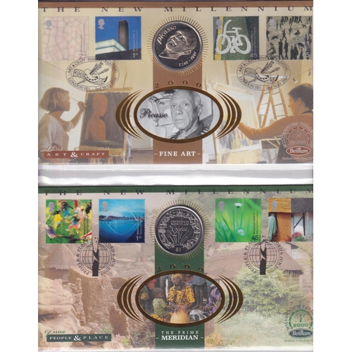 105 - A x2 volume Millenium coin cover collection produced by Benham, x25 coin covers from around the Worl... 