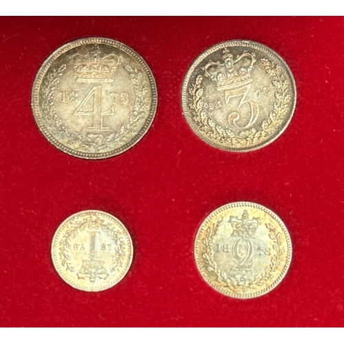 220 - UK QV 1878 complete x4 coin silver Maundy set, comprising 1d, 2d, 3d, 4d, in good condition
