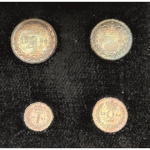 224 - UK QV 1884 complete x4 coin silver Maundy set, comprising 1d, 2d, 3d, 4d, in good condition