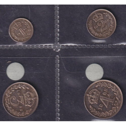 227 - UK QV 1888 complete x4 coin silver Maundy set, comprising 1d, 2d, 3d, 4d, in good condition
