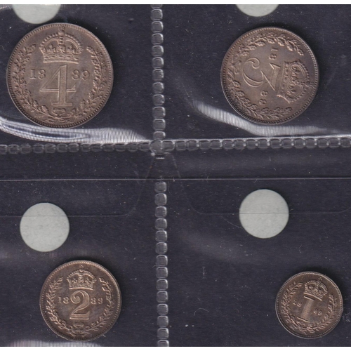 228 - UK QV 1889 complete x4 coin silver Maundy set, comprising 1d, 2d, 3d, 4d, in good condition