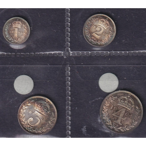 234 - UK EDVII 1904 complete x4 coin silver Maundy set, comprising 1d, 2d, 3d, 4d, in good condition