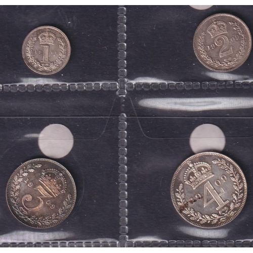 236 - UK EDVII 1909 complete x4 coin silver Maundy set, comprising 1d, 2d, 3d, 4d, in good condition