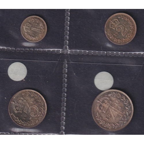 237 - UK EDVII 1910 complete x4 coin silver Maundy set, comprising 1d, 2d, 3d, 4d, in good condition