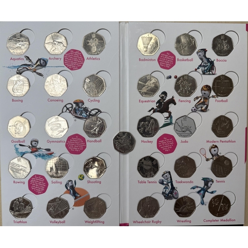 215 - UK 2012 Olympics 50p coin set in presentation folder (missing Judo, and a duplicate of Taekwondo) in... 