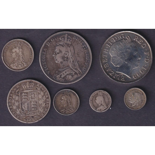 99 - A small group of x24 UK mainly 20th Century circulated coins, noted 1845 Half Crown and 1890 silver ... 