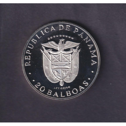 145 - Panama 1974 20 Balbaos silver proof coin, boxed with CoA