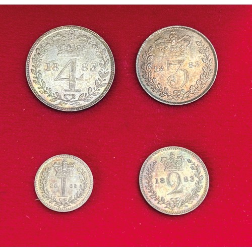 223 - UK QV 1883 complete x4 coin silver Maundy set, comprising 1d, 2d, 3d, 4d, in good condition