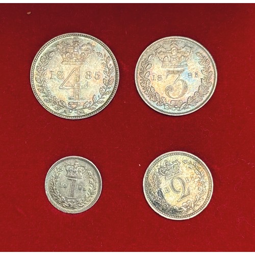 225 - UK QV 1885 complete x4 coin silver Maundy set, comprising 1d, 2d, 3d, 4d, in good condition
