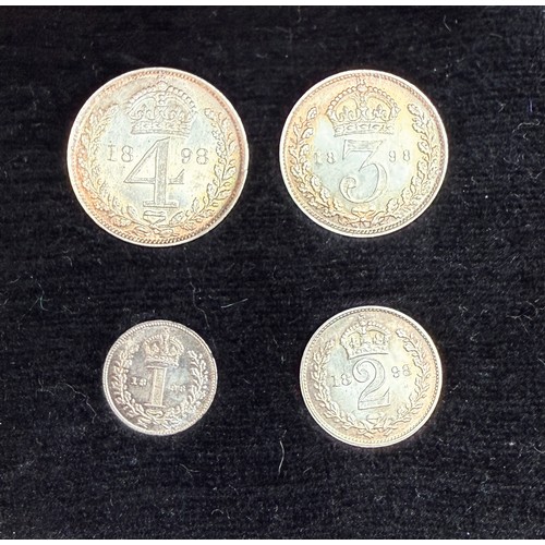 230 - UK QV 1898 complete x4 coin silver Maundy set, comprising 1d, 2d, 3d, 4d, in good condition