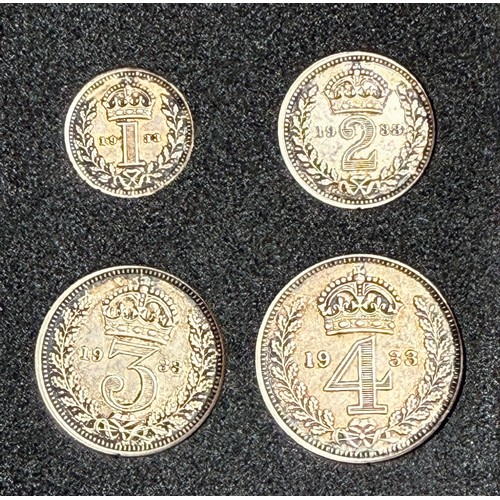 238 - UK KGV 1933 complete x4 coin silver Maundy set, comprising 1d, 2d, 3d, 4d, in good condition