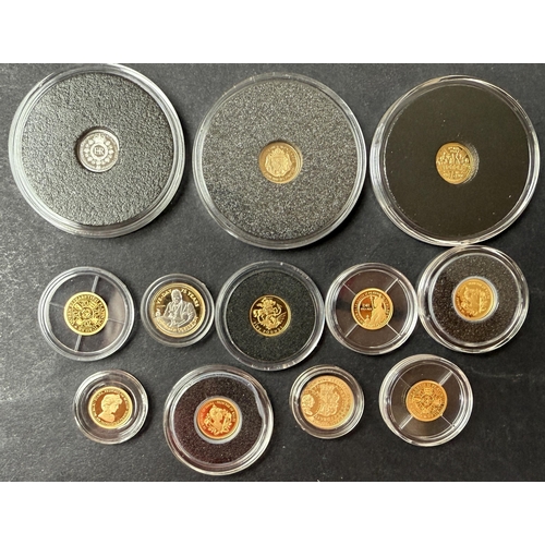 A group of x11 mini gold coins (7 with CoAs), including x5 0.50g 24ct ...