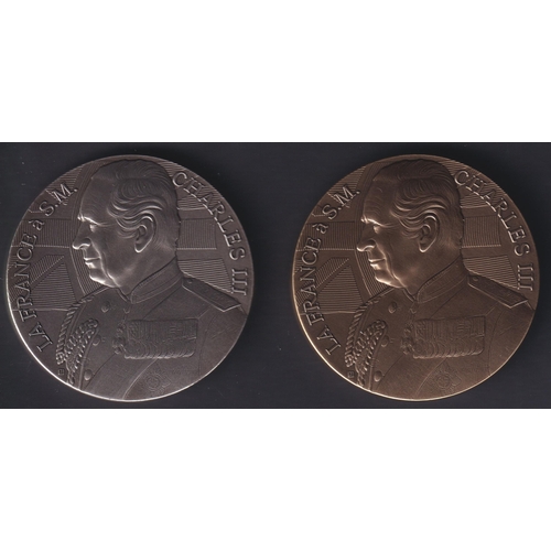 792 - A pair of King Charles III Coronation medallions issued in France produced by Monnaie Paris, compris... 