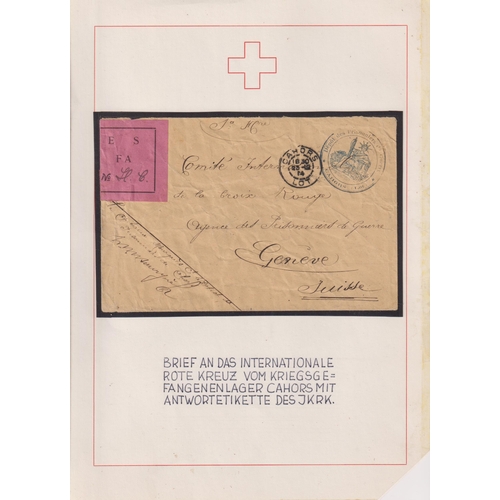 1104 - Red Cross covers group of 5 on pages with 1914 ‘Depot des Prisonniers de Guerre Cahors’ to Geneva, W... 