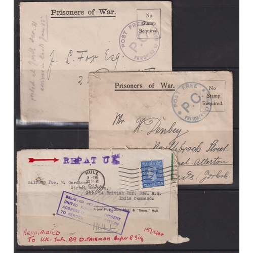 1201 - A group of WWII covers (5 items) with 2 POW cards to Leeds, 1944 FPO 577 patriotic envelope to Harro... 