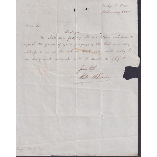 1206 - 1840 First day of Uniform Penny Postage entire to Highworth, Wilts, with fine ‘Paid Jan 10 1840’ cir... 