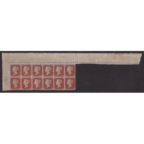 1249 - 1841 1d red in upper left corner marginal block of 12 mint with plate number 160 and nearly the full... 