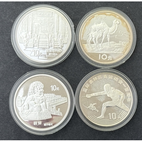227 - A group of four Chinese Silver Proof 10 Yuan coins from 1993, 1994, 1997 (x2), total weight 120g (.9... 