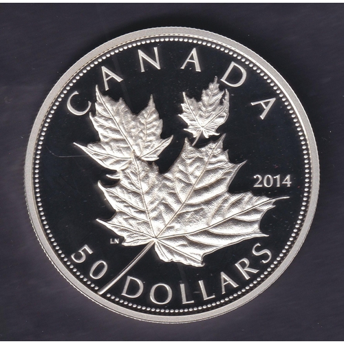 172 - Canada 2014 Maple Leaf, $50 Silver Proof coin, struck in 99.99% fine Silver, weight 5oz (157.6g). bo... 