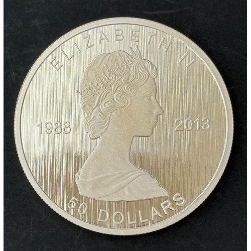 160 - Canada 2013 25th Anniversary of the Silver Maple Leaf, $50 Silver Proof coin, struck in 99.99% fine ... 