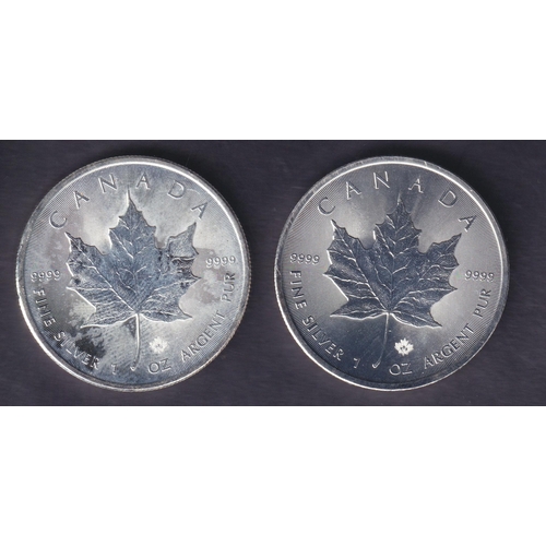 176 - A pair of Canada 2015 Brilliant Uncirculated Silver Maple Leaf $1 coins, each 1oz, struck in .9999 f... 