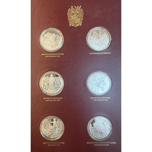 389 - The Churchill Centenary Medals, a set of 24 sterling Silver Proof medallions minted by John Pinches ... 