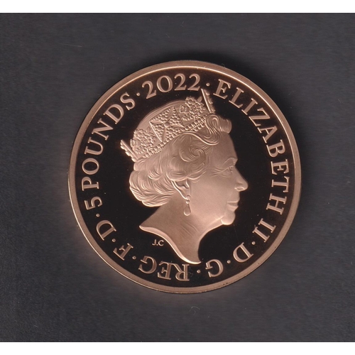 182 - 2022 UK QEII The Queen’s Reign- The Commonwealth £5 gold proof coin, in original Royal Mint box with... 