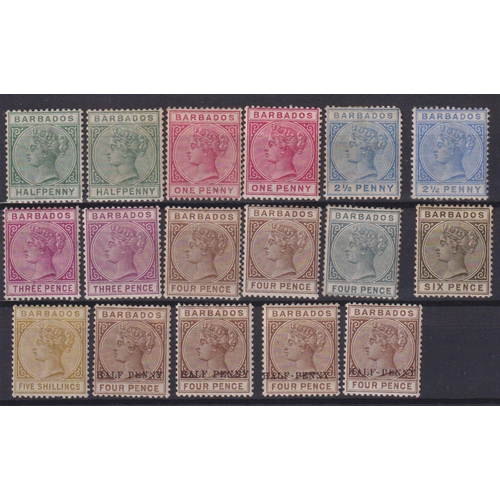 646 - 1882-86 QV SG89-103 ½d to 5/- set (less 1/- SG102) plus shades, condition mixed including tone spots... 
