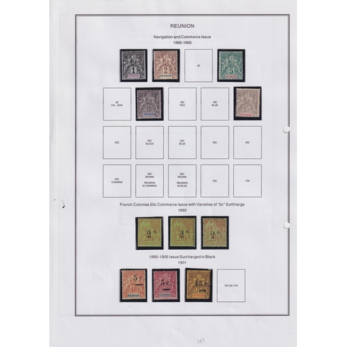 713 - Reunion - 1885/1973 mostly mint collection on pages with1885/95 25c on 40c SG4 M, 5c on 30c SG5 U, 1... 
