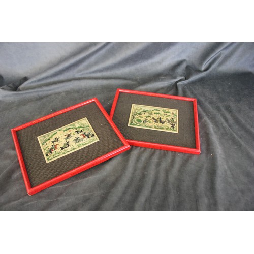 58 - Persian school- A polo match and a hunting scene, two resin plaques, each 9cm x 14cm, reproductions ... 