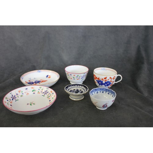 192 - A Lowestoft tea bowl and saucer, a tea cup and saucer, an English tea bowl, and an Iznik dish (6).