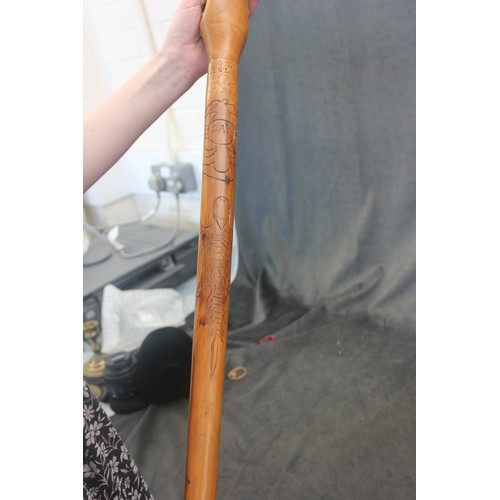 258 - A Boer Prisoner of War carved wood walking stick, with presentation inscription, and decorated croco... 