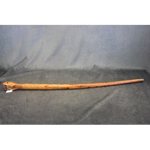 258 - A Boer Prisoner of War carved wood walking stick, with presentation inscription, and decorated croco... 