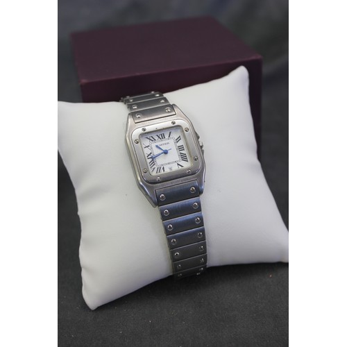 23 - A Cartier style gent's stainless-steel wristwatch, No. 17-050343, with quartz movement, strap a.f.