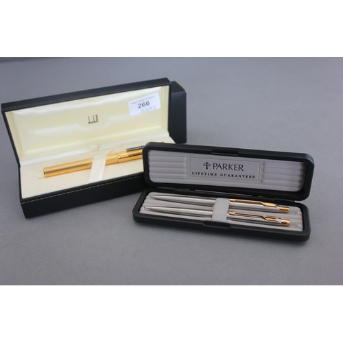 266 - An Alfred Dunhill fountain pen No. 49594, with 18ct gold nib in box, with geometric booklet, model/s... 