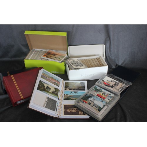 250 - Four albums of mixed postcards and two shoeboxes of loose cards (6).