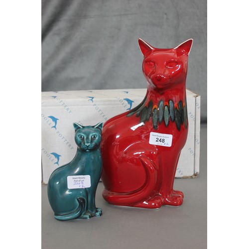 248 - A Poole style pottery figure of red ground cat, 30cm high, in Poole pottery box, and an unboxed smal... 