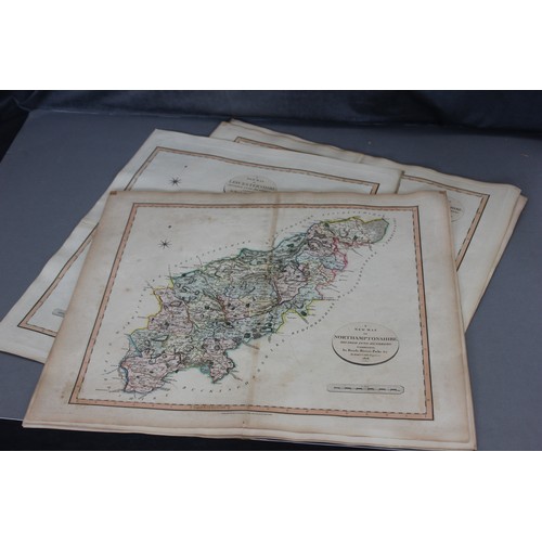 246 - After John Carey, 1818 - Map of Norfolk, 49cm x 54cm and fifteen further unframed maps of English co... 