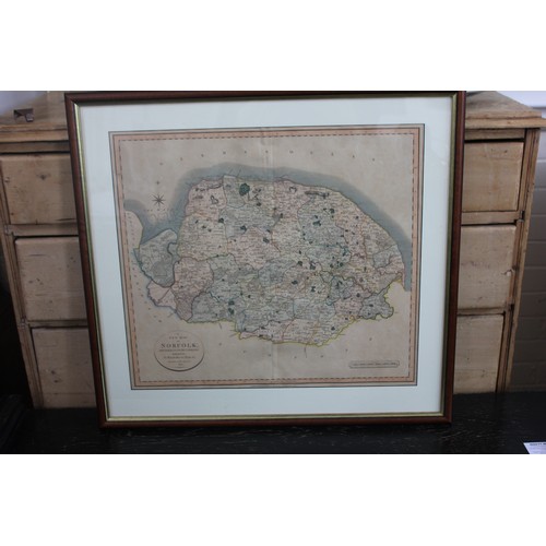 246 - After John Carey, 1818 - Map of Norfolk, 49cm x 54cm and fifteen further unframed maps of English co... 