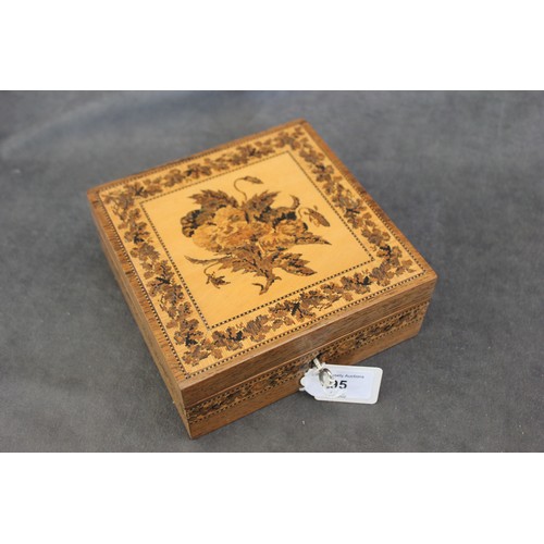 95 - A small late Victorian Tunbridge ware box, decorated flowers and foliage 15cm wide.