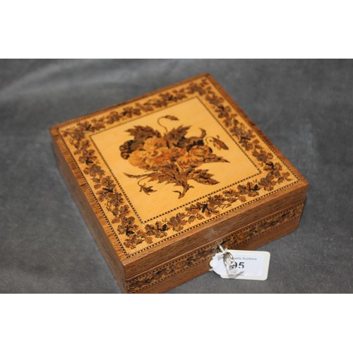 95 - A small late Victorian Tunbridge ware box, decorated flowers and foliage 15cm wide.