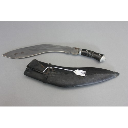 208 - A Second World War Gurkha Kukri, with stained wood handle, and decorated blade, in standard scabbard... 