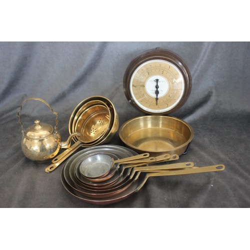 193 - A set of Salter kitchen scales, circa 1977, with copper weighing pan, a set of seven shallow copper ... 