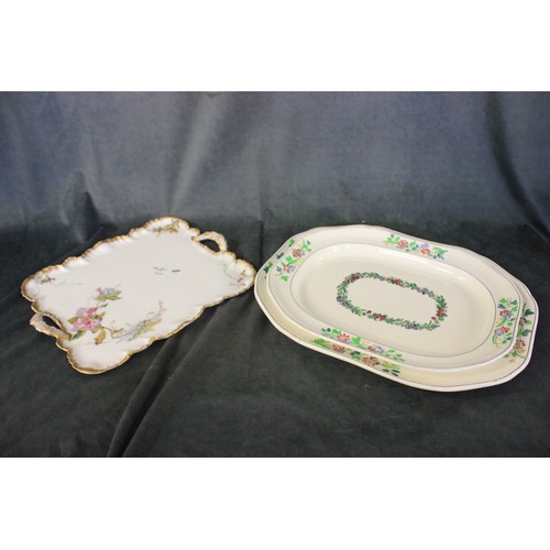 173 - Two Copeland Spode pottery meat platters, 49cm wide, and 43cm wide respectively, and a Limoges porce... 