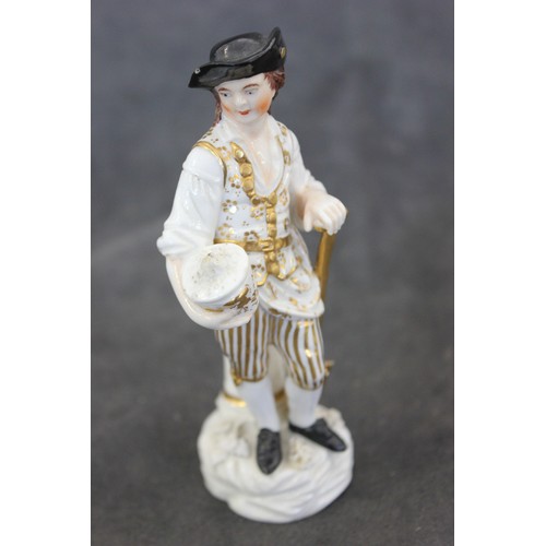 62 - A Derby figure of a gardener, c. 1820, on mound base, incised N7, gold and white decoration, 13cm hi... 